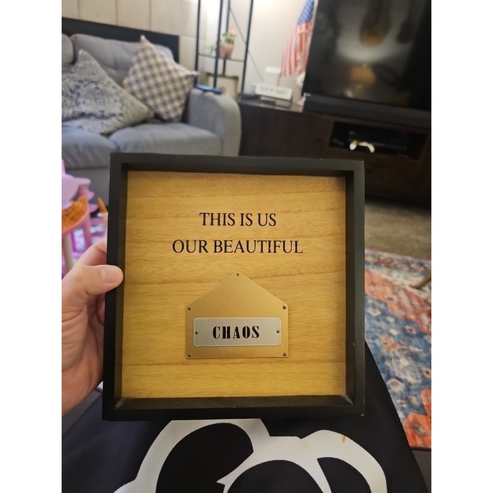"This Is Us Our Beautiful Chaos Wooden Wall Sign Framed Home Decor Family Quote"